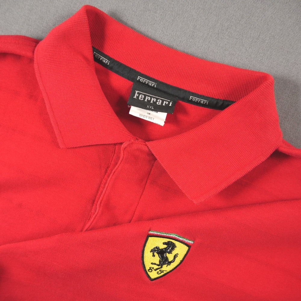 Ferrari Scuderia Embroidered Patch Tonal Stripe Short Sleeve Men Polo Shirt XL